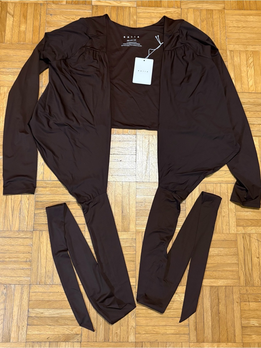Baiia Brown Long Sleeve Swim Wrap Top